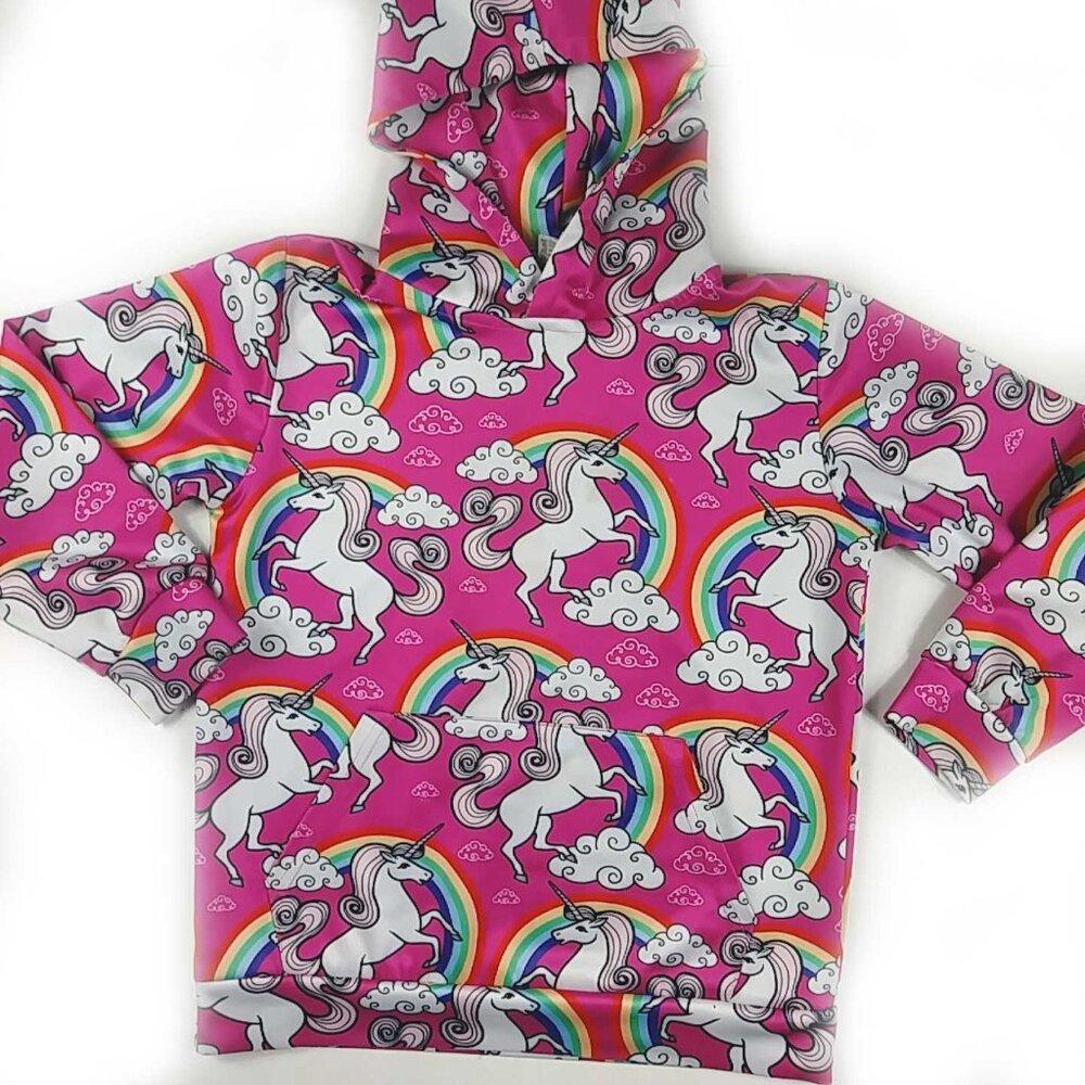 Girls FunnyCoKid Unicorn AOP Pullover Hoodie Size Medium, 32-Inch Chest